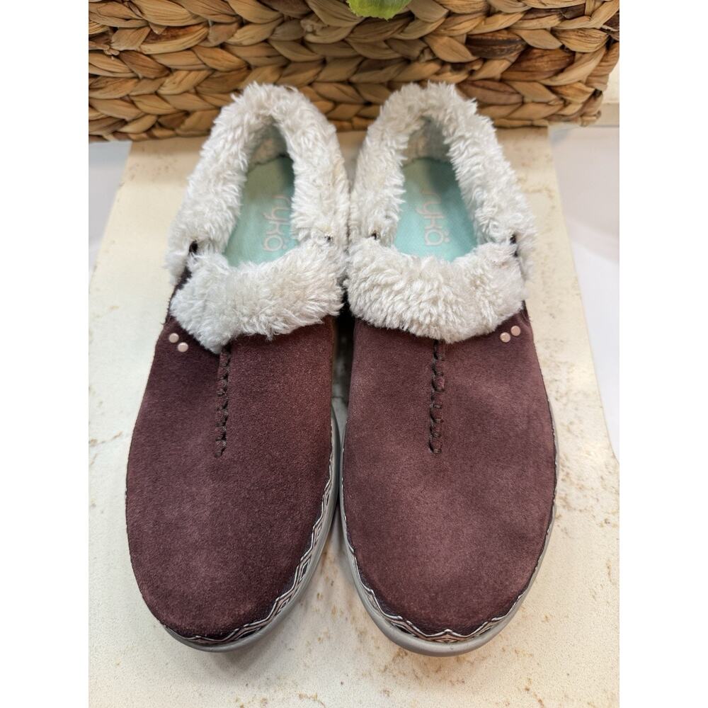 Ryka Adventure Women's 9.5M Wine Red Slip On Shoes Zig Zag Trim Faux Fur Trim